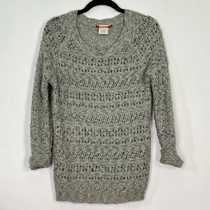 Unionbay Grey Silver Metallic Knit Sweater Cuffed Sleeve Sz Large Cotton Poly